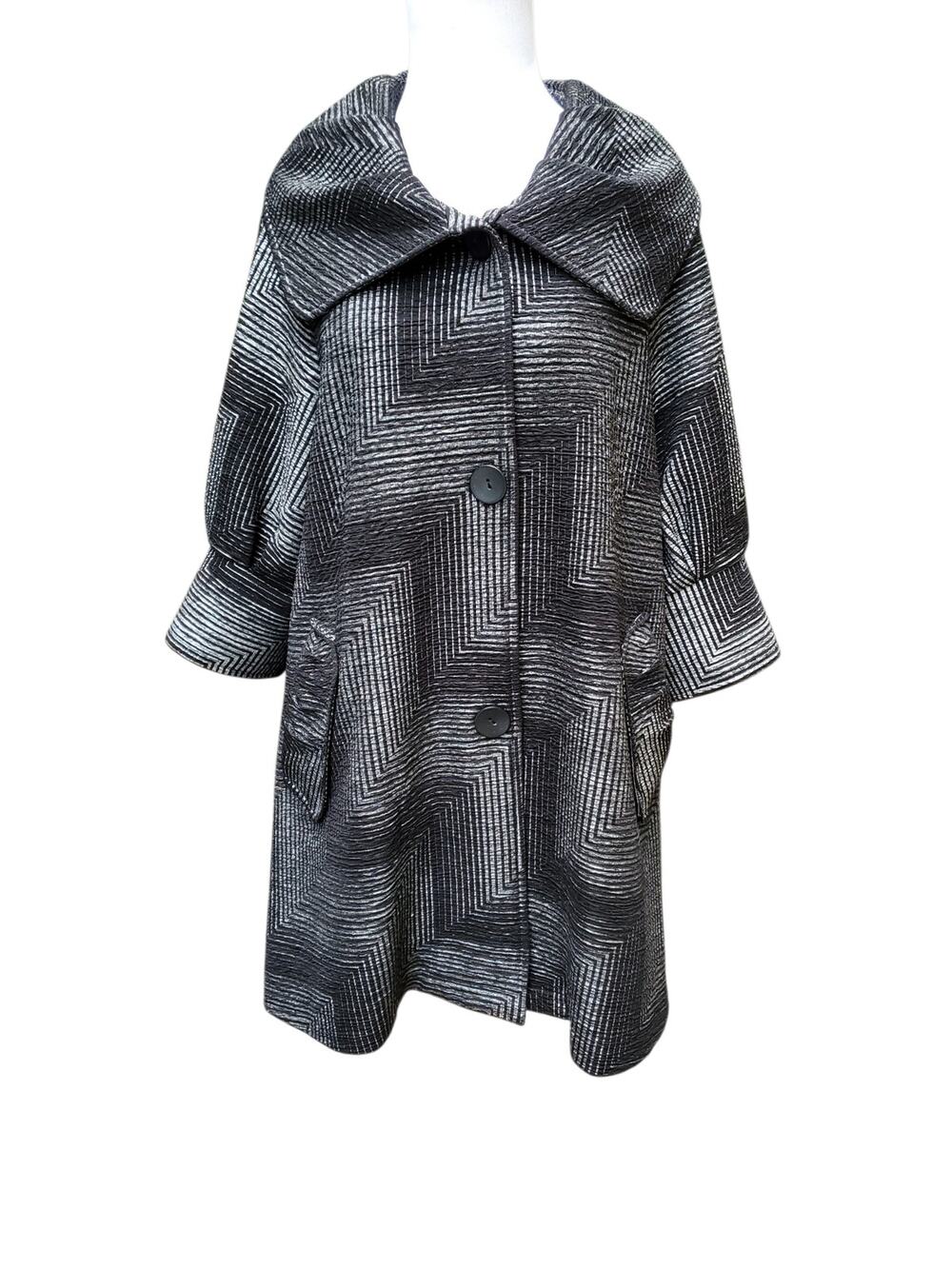 Damee Black Gray Geo Jacket 3/4 Sleeve Geo Art to Wear Lagenlook Avant Garde M